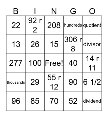 Division Bingo Card