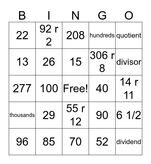 Division Bingo Card
