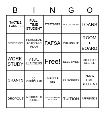 VOCABULARY BINGO Card