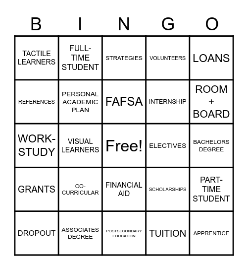 VOCABULARY BINGO Card