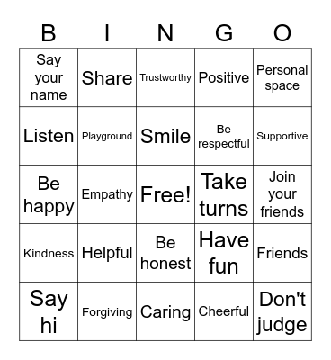 Friendship Bingo Card