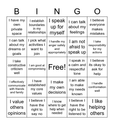 Self-advocacy Core Health BINGO Card