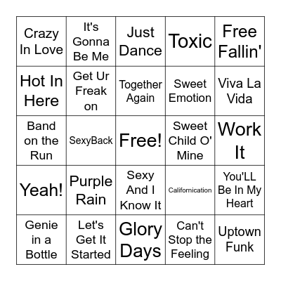 Super Bowl Performers  Bingo Card