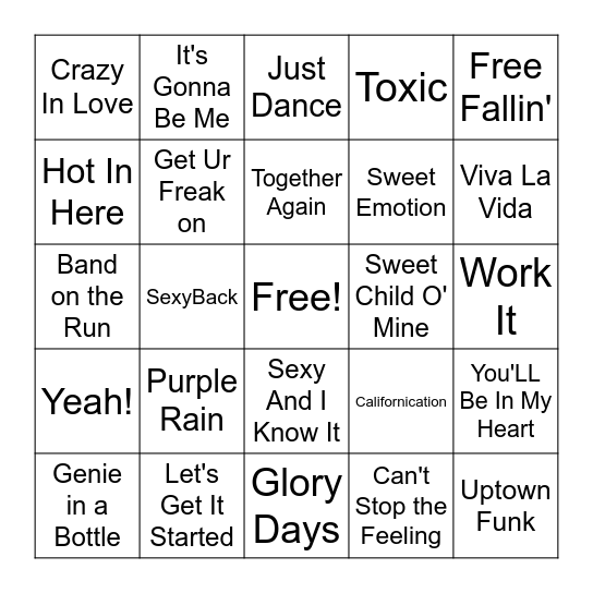 Super Bowl Performers  Bingo Card