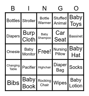 Baby Shower BINGO Card