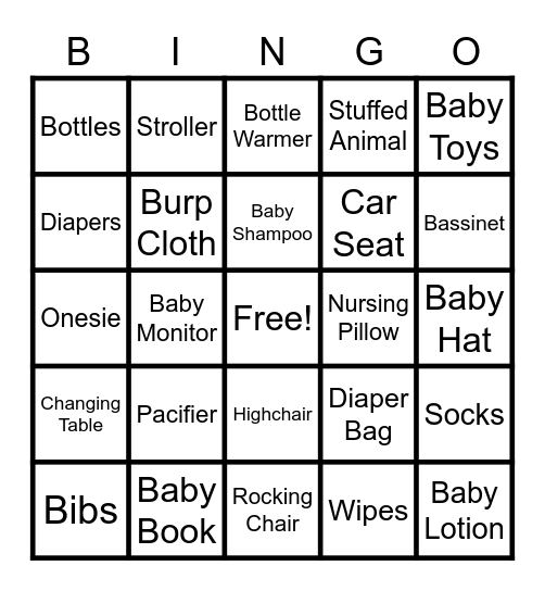 Baby Shower BINGO Card