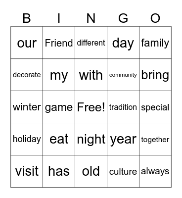 December  Bingo Card
