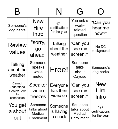 Untitled Bingo Card