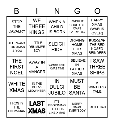 XMAS SONGS Bingo Card