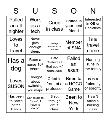 SUSON Human Bingo Card