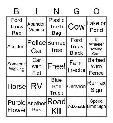 UT Trip Bingo Card