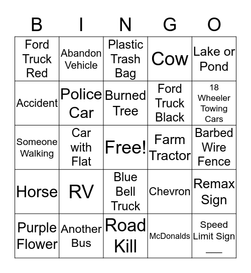 UT Trip Bingo Card