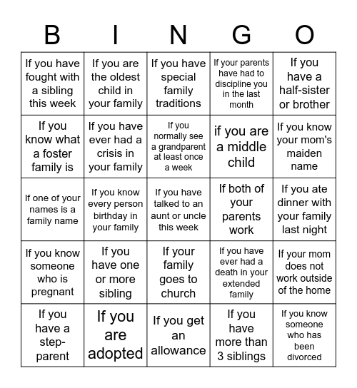 Families Bingo Card