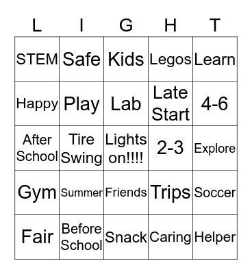 Light On For Afterschool Bingo Card