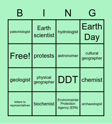 Environmental Specialists and Environmental Awareness Bingo Card