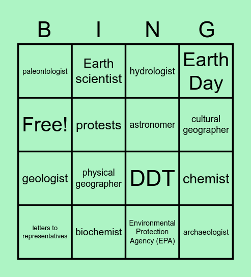 Environmental Specialists and Environmental Awareness Bingo Card