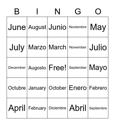 Meses del Año                             Months of the Year Bingo Card