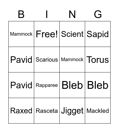 Word Bingo Card