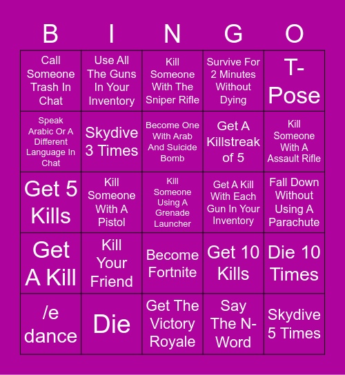 Arabic Fornite Bingo Card