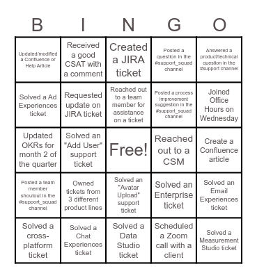 Terminus Platform Support Bingo Card