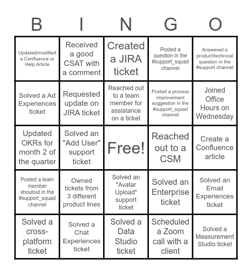 Terminus Platform Support Bingo Card