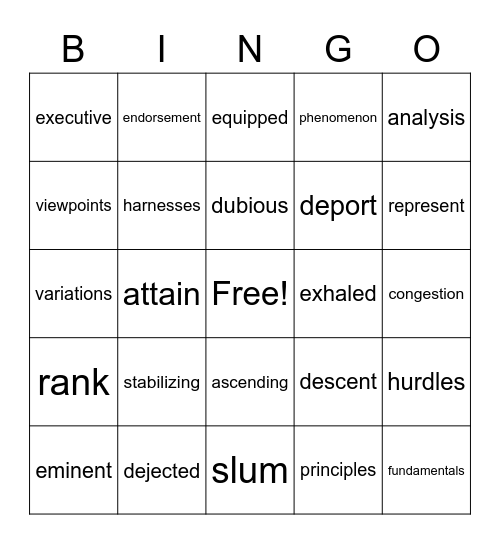 Module 1 Vocabulary Bingo Card