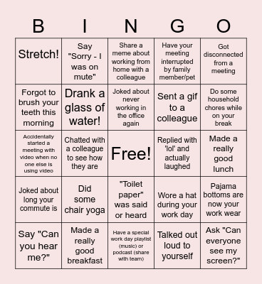 Remote Work Bingo Card