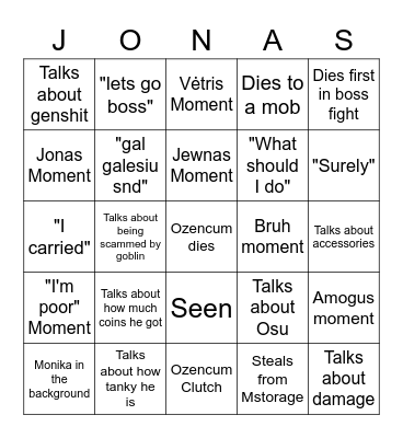 Jonas bingo Card