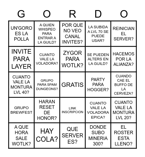 BINGO CAMPAMENTO PARA GORDOS Bingo Card