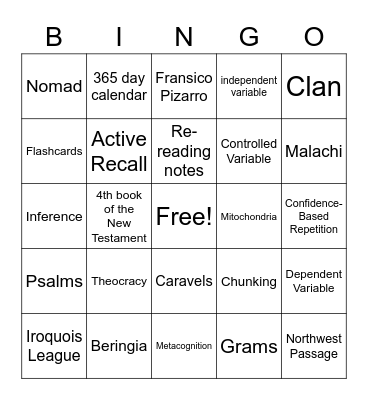 Q1 History & Science + Study Skills Lesson Bingo Card