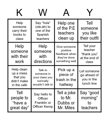 Week of Respect BINGO Card