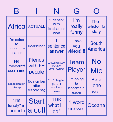 EVENT APP Bingo Card