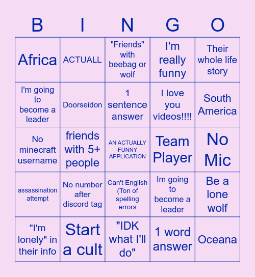 EVENT APP Bingo Card