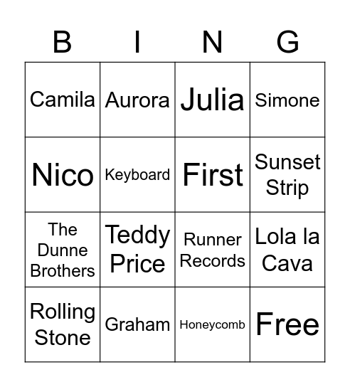 Daisy Jones & The Six Bingo Card