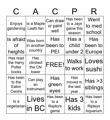CACPR BINGO Card