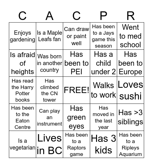 CACPR BINGO Card