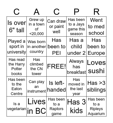 CACPR BINGO Card