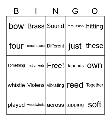 Families of Instruments Bingo Card