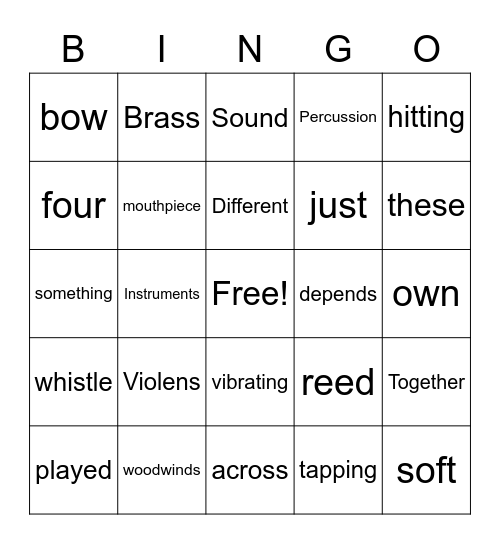 Families of Instruments Bingo Card