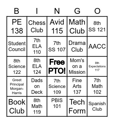 KJHS OPEN HOUSE Bingo Card