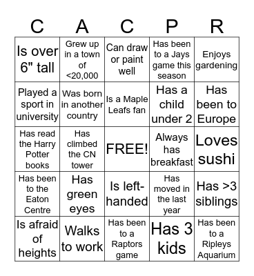 CACPR BINGO Card