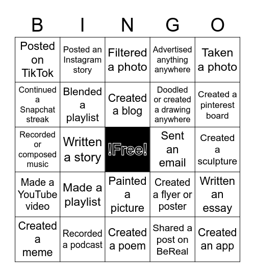 Media Literacy: Media Creator Bingo: Bingo Card