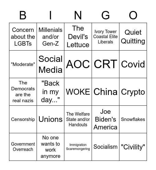 WSJ Op-Ed Bingo Card