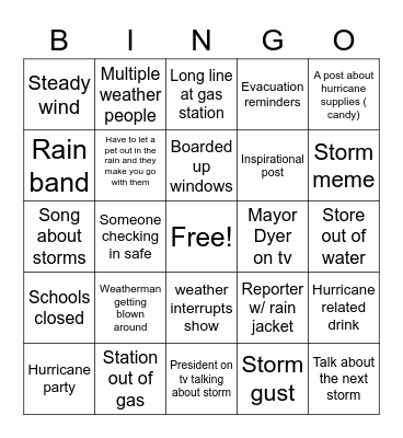 Hurricane News Program Bingo Card
