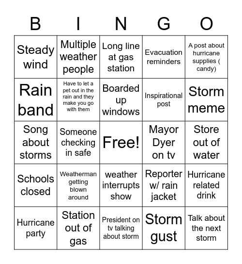 Hurricane News Program Bingo Card