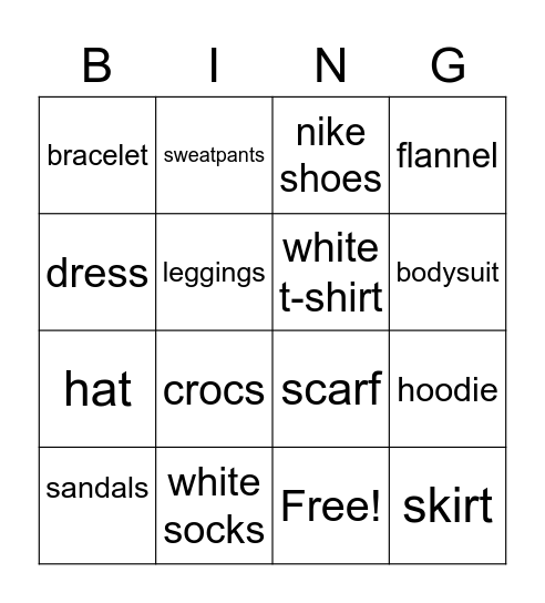 Fast Fashion Bingo Card