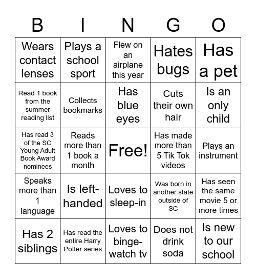 Getting to Know You Bingo Card