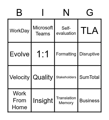 Translation Team Meeting Bingo Card