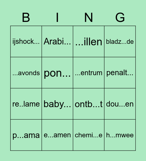 Spelling bingo Card
