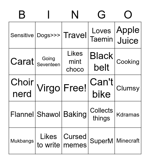 Mingyu Bingo Card